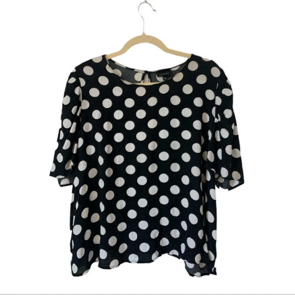 DONATING SOON Who What Wear Polka Dot Keyhole Short Sleeve Top Black White XXL